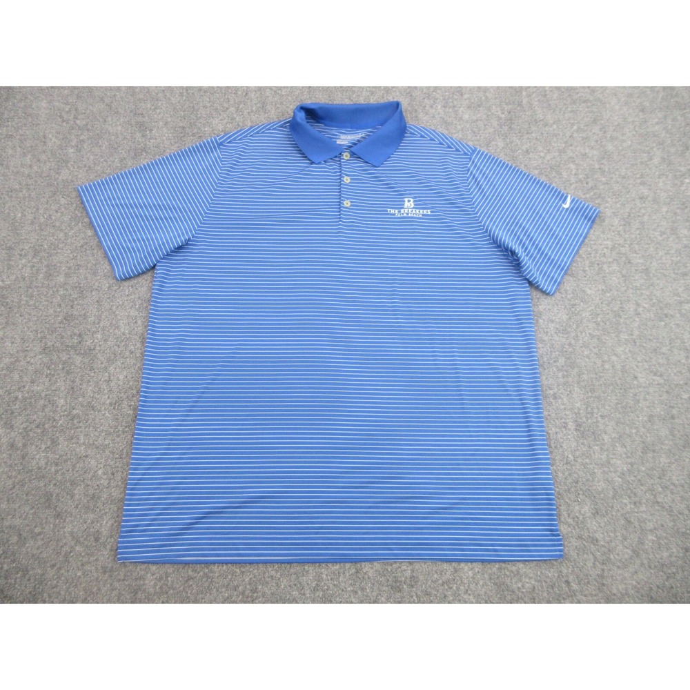 Nike Golf Polo Shirt Mens 2XL Blue Striped Dri FIT The Breakers Palm Beach